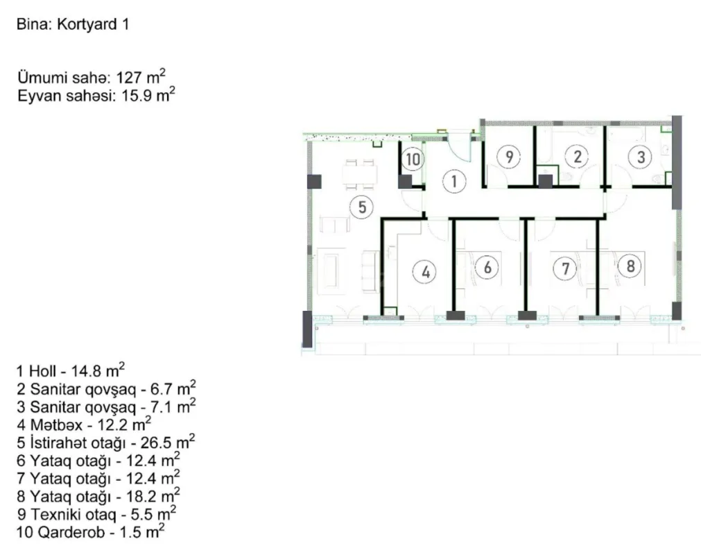 Satılır 4 otaqlı mənzil 143 m²