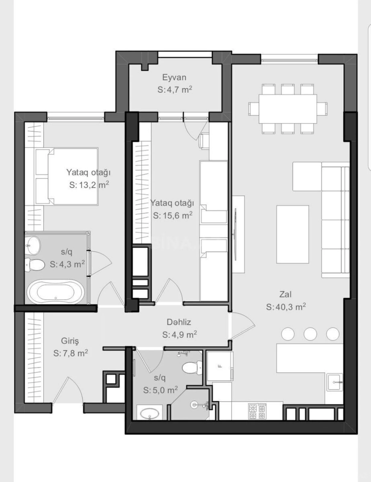 Satılır 3 otaqlı mənzil 106 m²