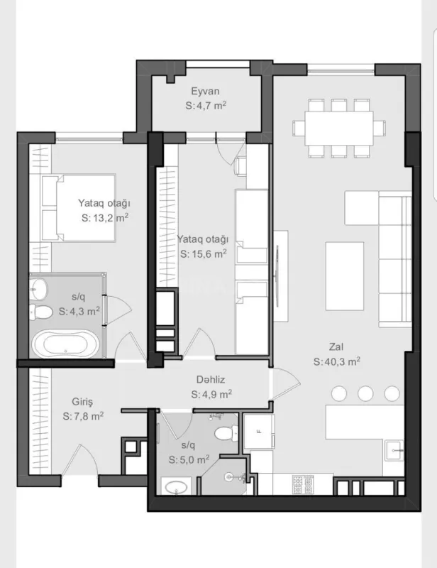 Satılır 3 otaqlı mənzil 106 m²