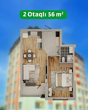 Satılır 2 otaqlı mənzil 56 m²