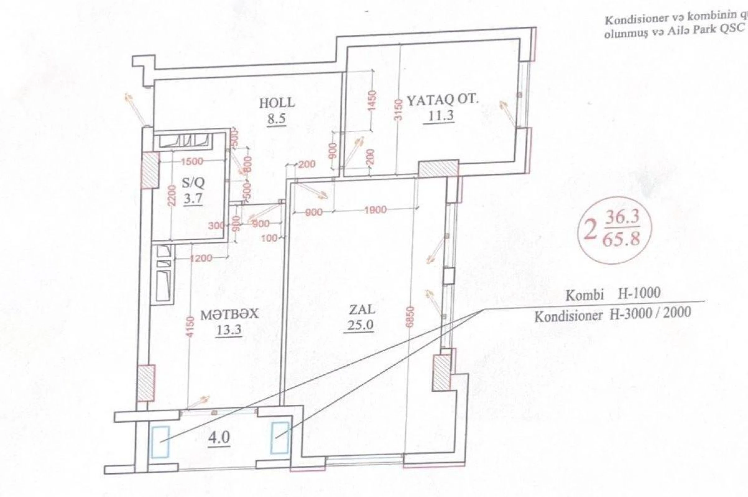 Satılır 2 otaqlı mənzil 65.8 m²