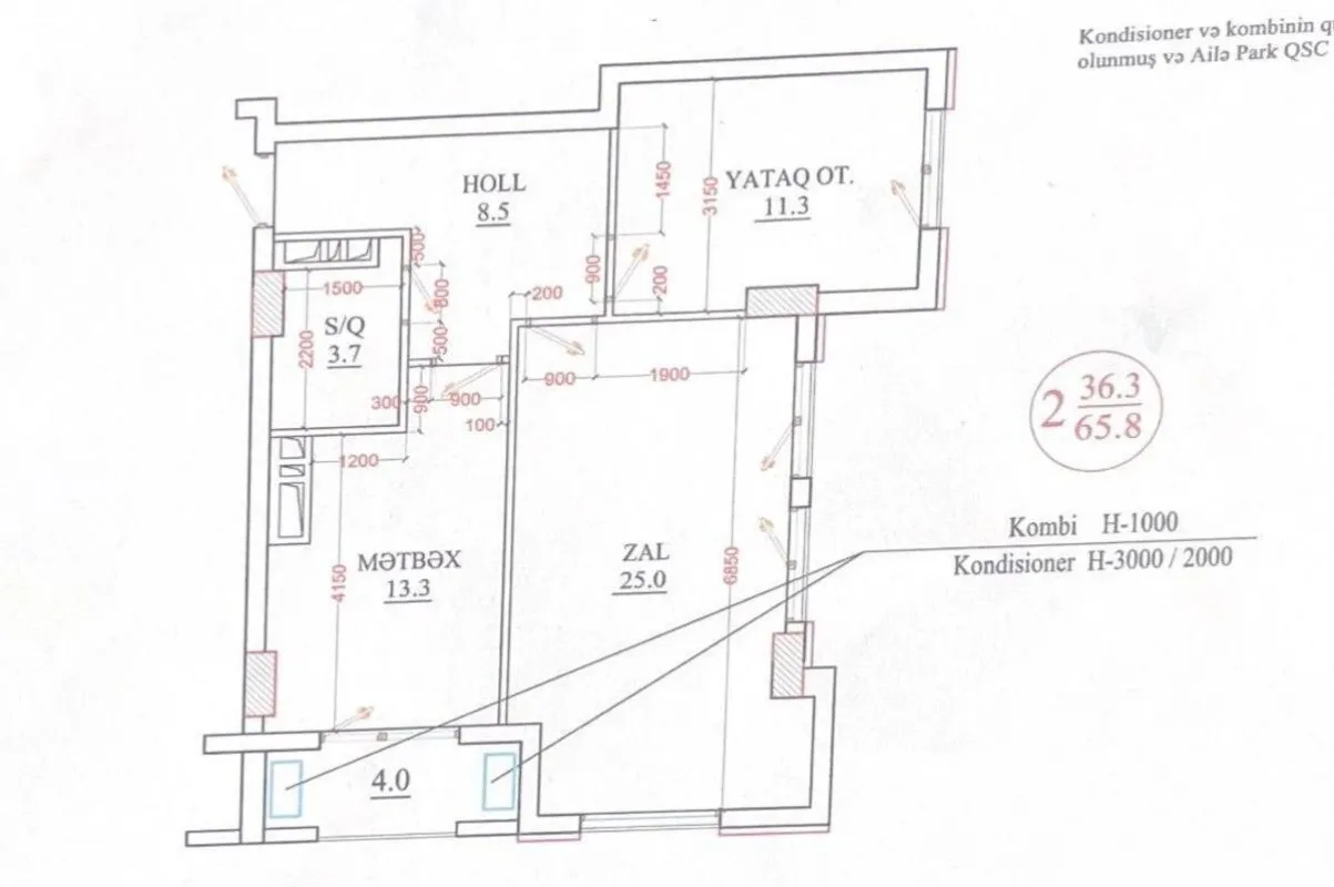 Satılır 2 otaqlı mənzil 65.8 m²