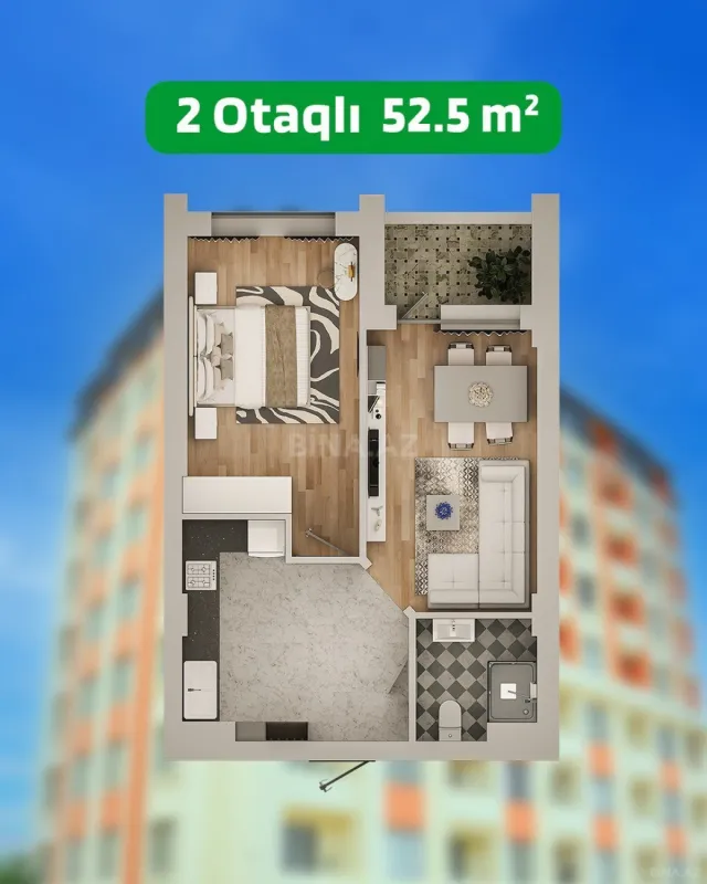 Satılır 2 otaqlı mənzil 52.5 m²