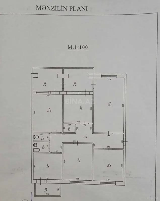 Satılır 5 otaqlı mənzil 121 m²