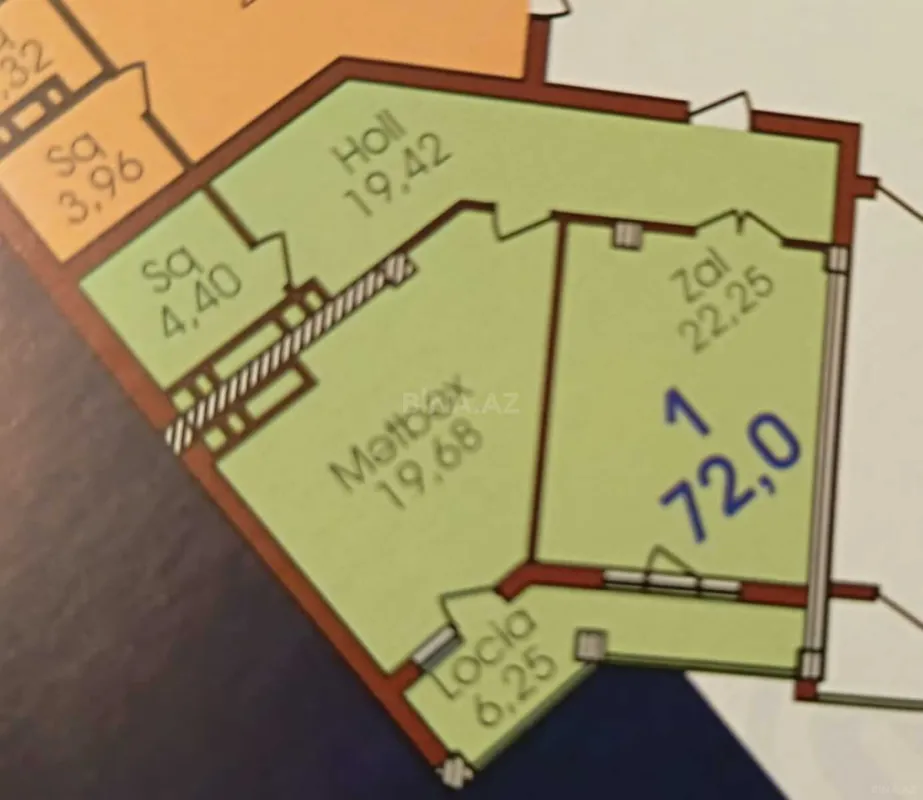 Satılır 2 otaqlı mənzil 72 m²