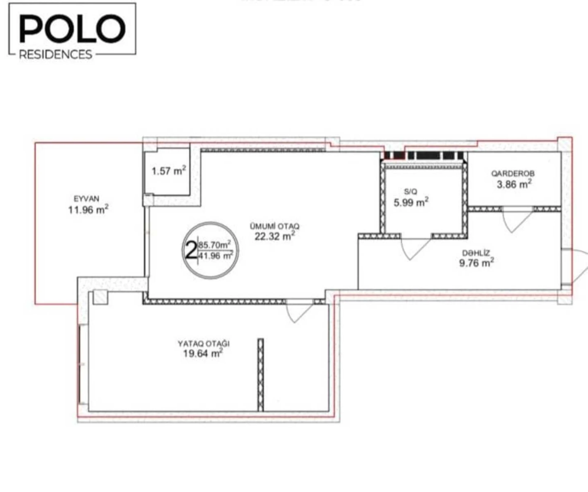 Satılır 2 otaqlı mənzil 86 m²