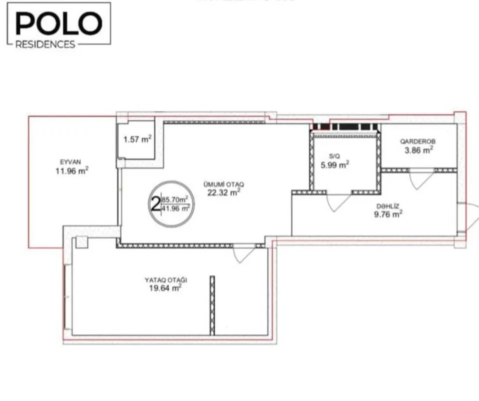 Satılır 2 otaqlı mənzil 86 m²