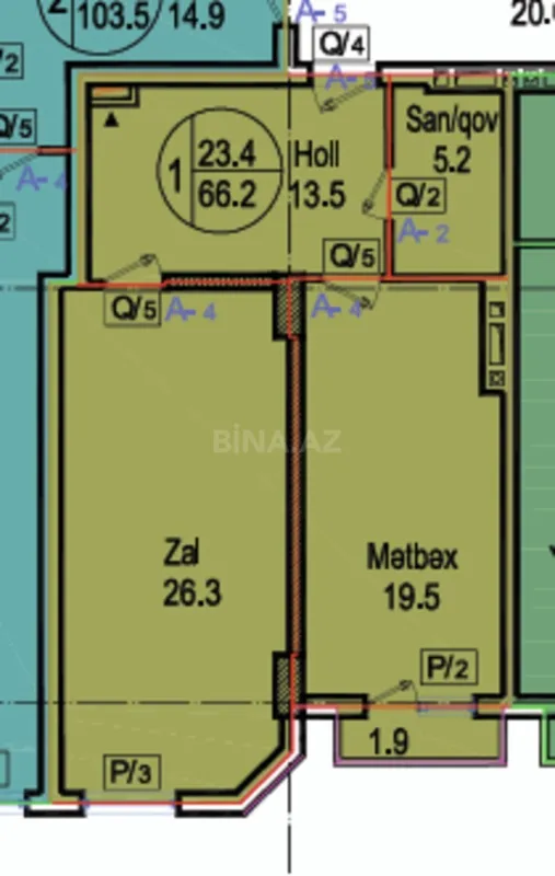 Satılır 1 otaqlı mənzil 66.2 m²
