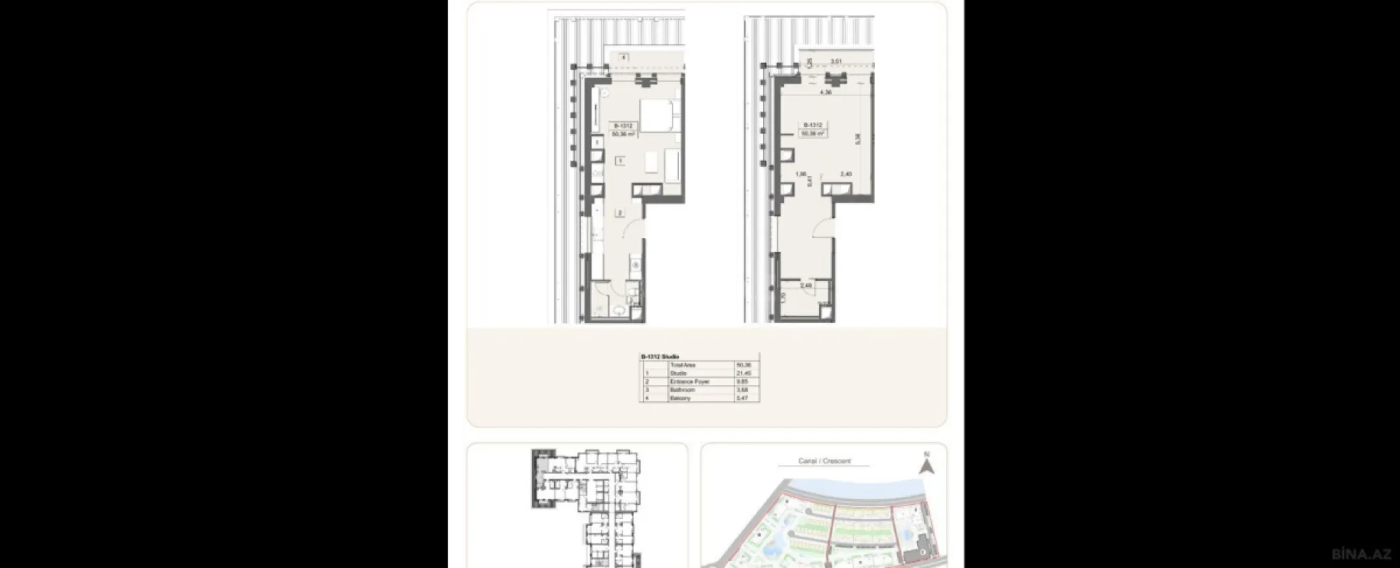 Satılır 1 otaqlı mənzil 50.4 m²