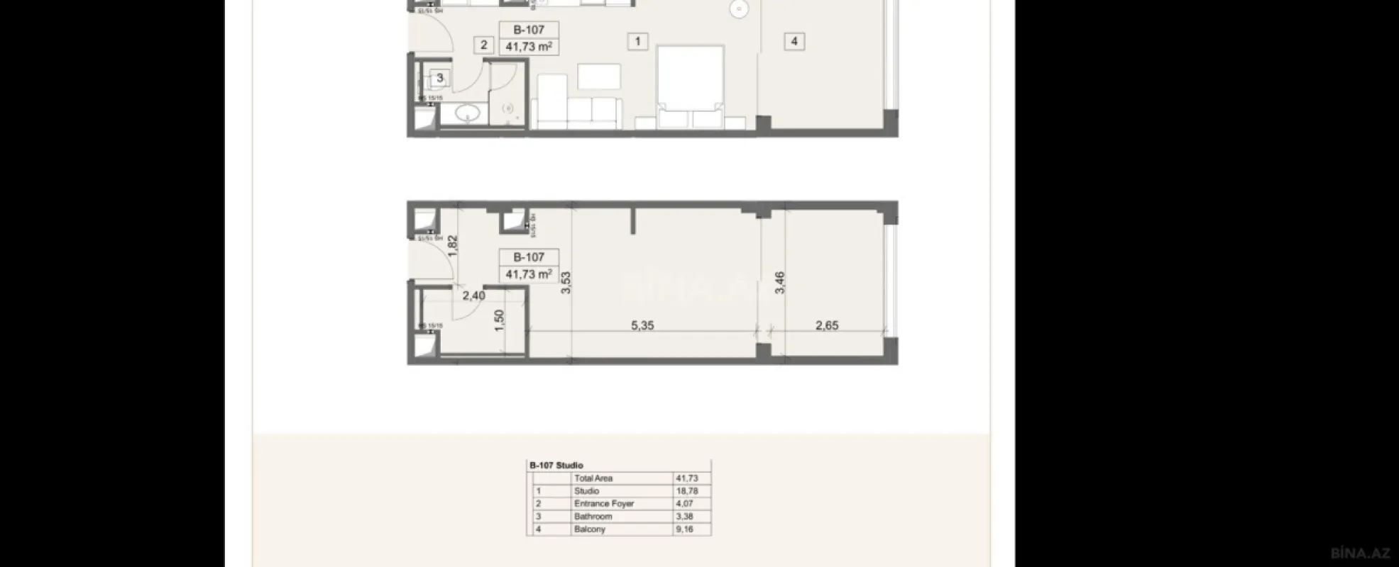 Satılır 1 otaqlı mənzil 41.7 m²