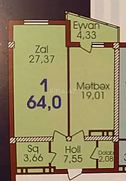 Satılır 2 otaqlı mənzil 64 m²