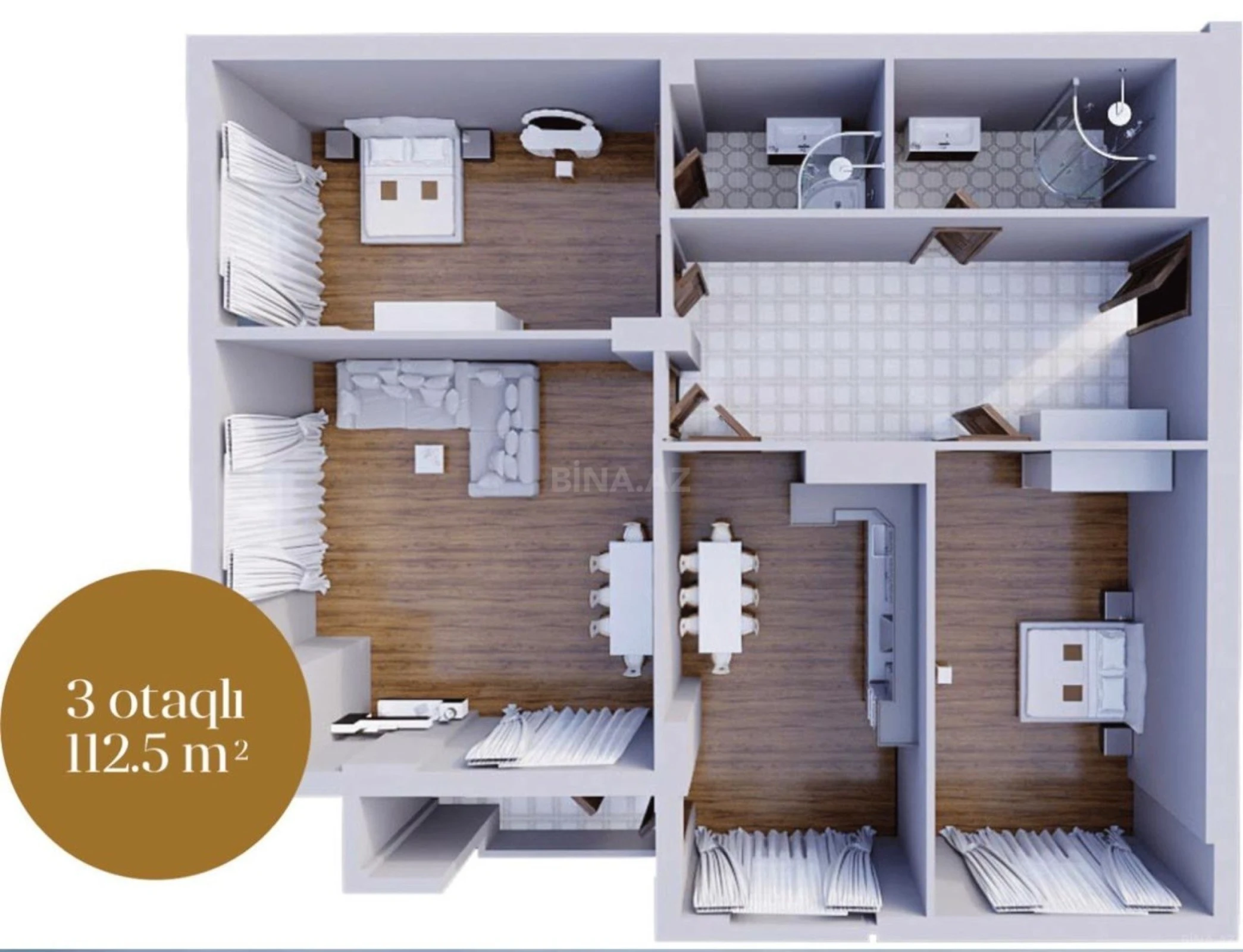 Satılır 3 otaqlı mənzil 113 m²