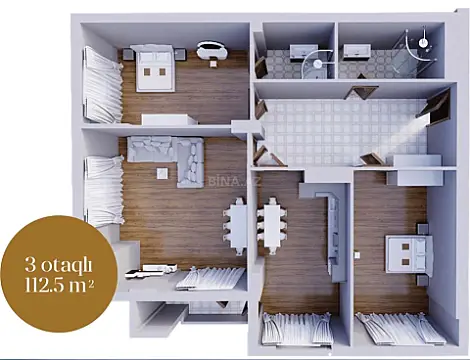 Satılır 3 otaqlı mənzil 113 m²