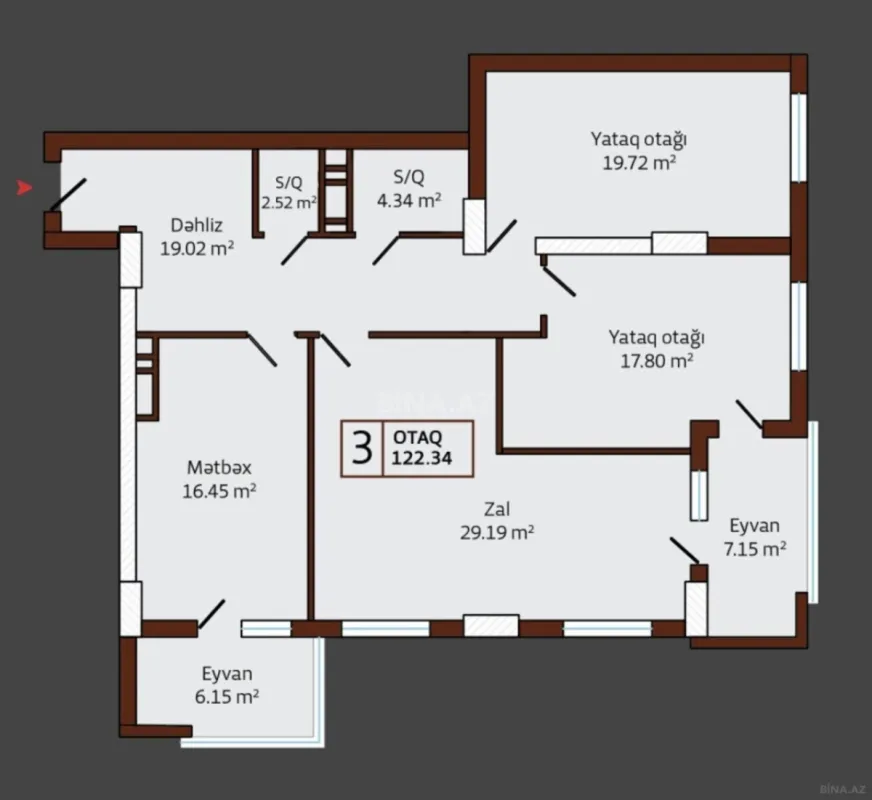 Satılır 3 otaqlı mənzil 122 m²