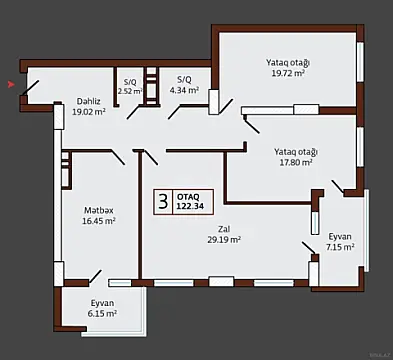 Satılır 3 otaqlı mənzil 122 m²