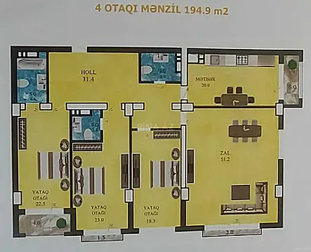 Satılır 4 otaqlı mənzil 195 m²