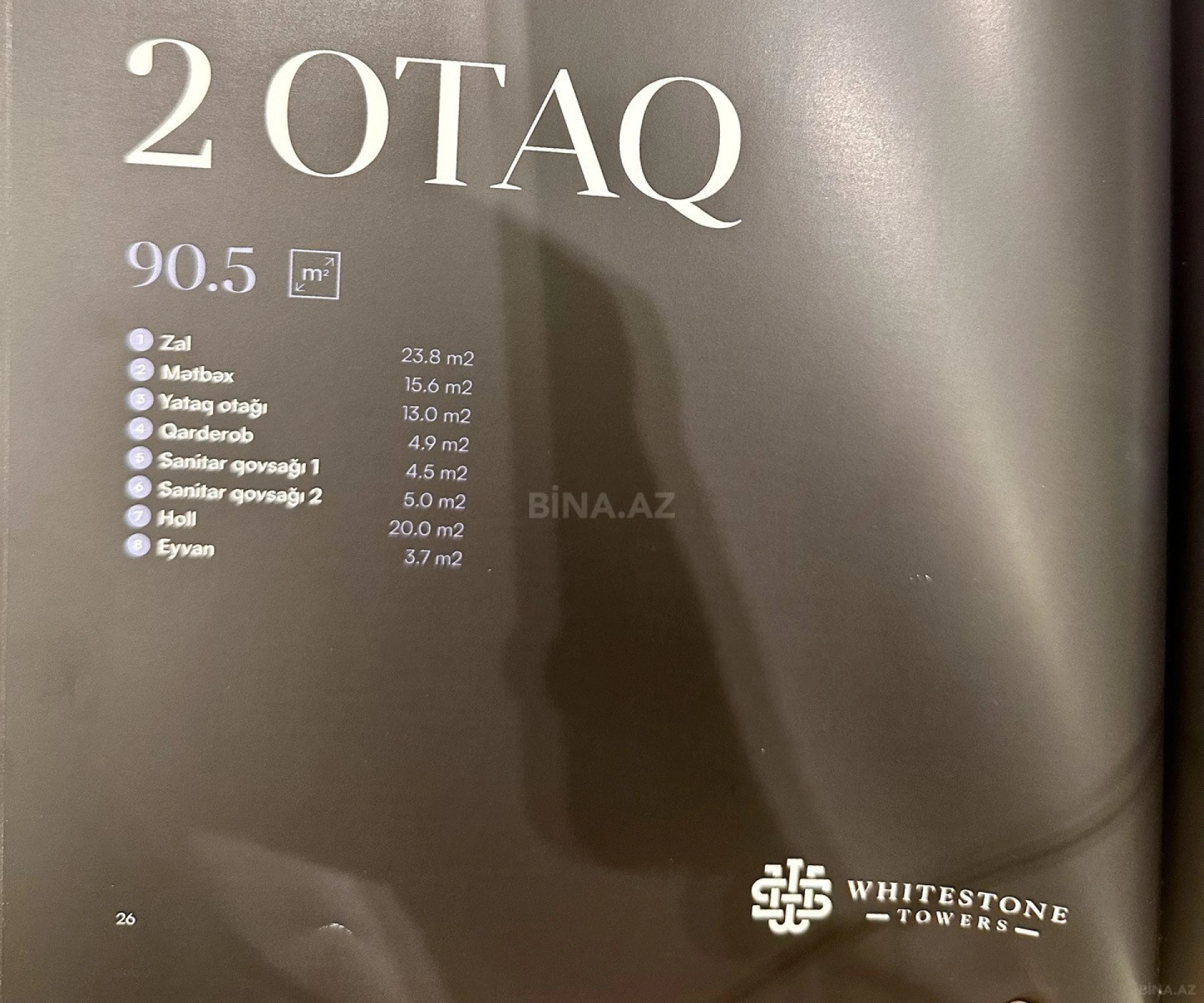 Satılır 2 otaqlı mənzil 90.5 m²