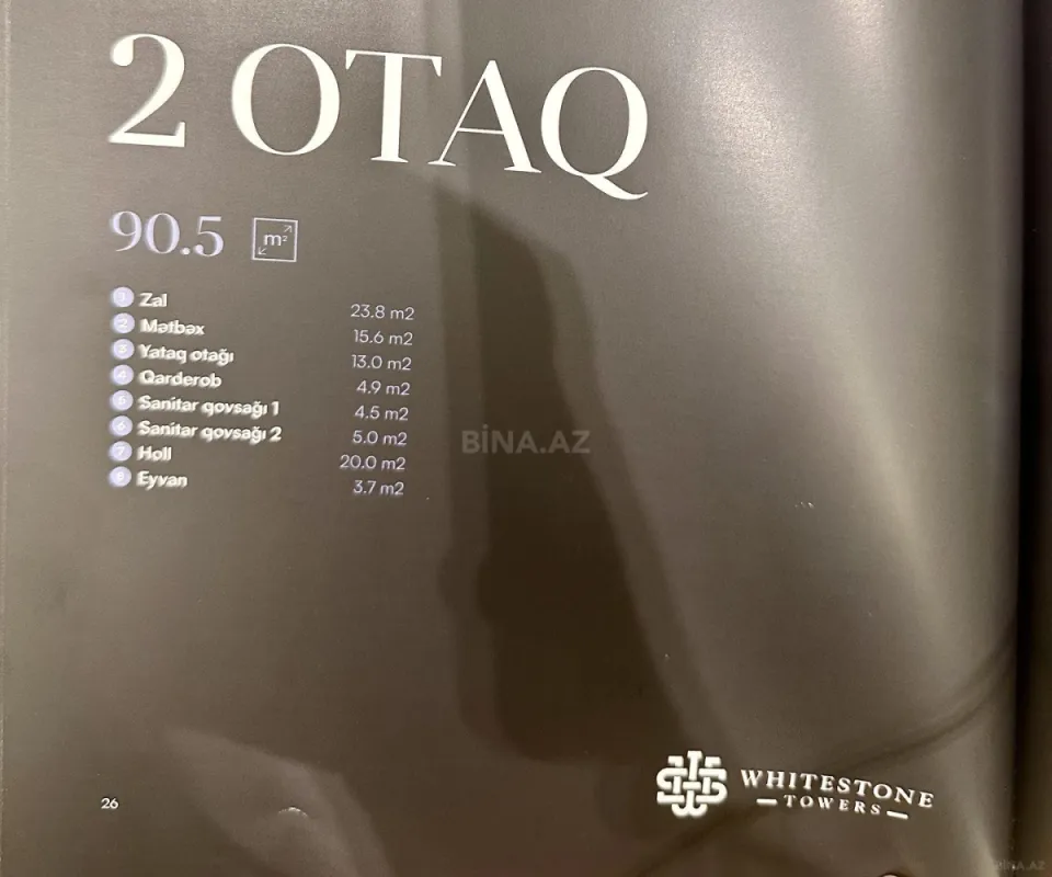Satılır 2 otaqlı mənzil 90.5 m²
