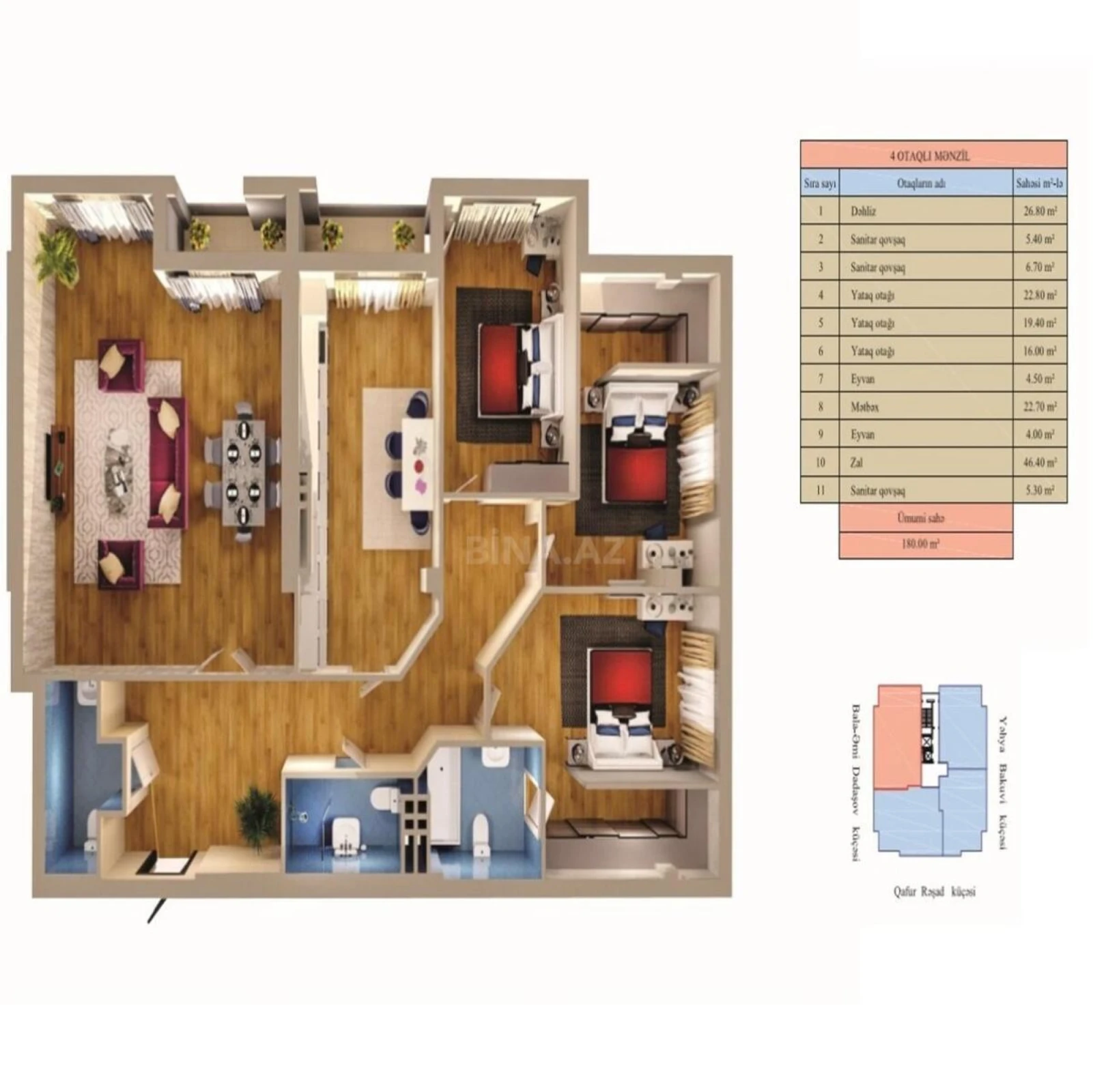 Satılır 4 otaqlı mənzil 178 m²