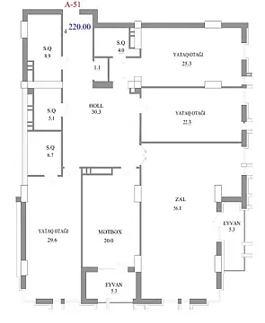 Satılır 4 otaqlı mənzil 220 m²