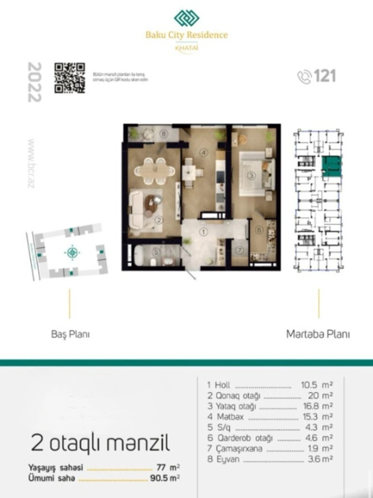 Satılır 3 otaqlı mənzil 92 m²