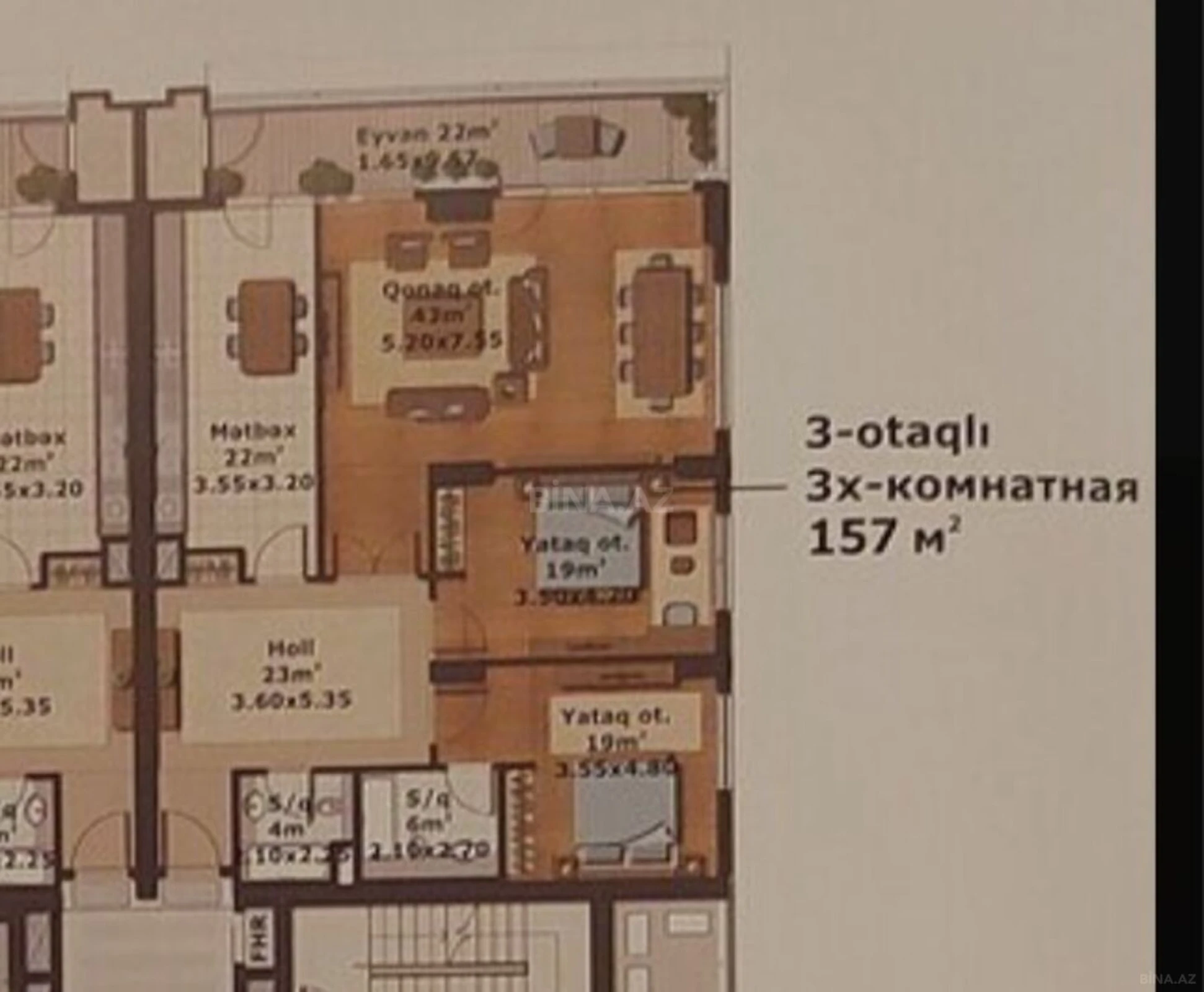 Satılır 3 otaqlı mənzil 157 m²