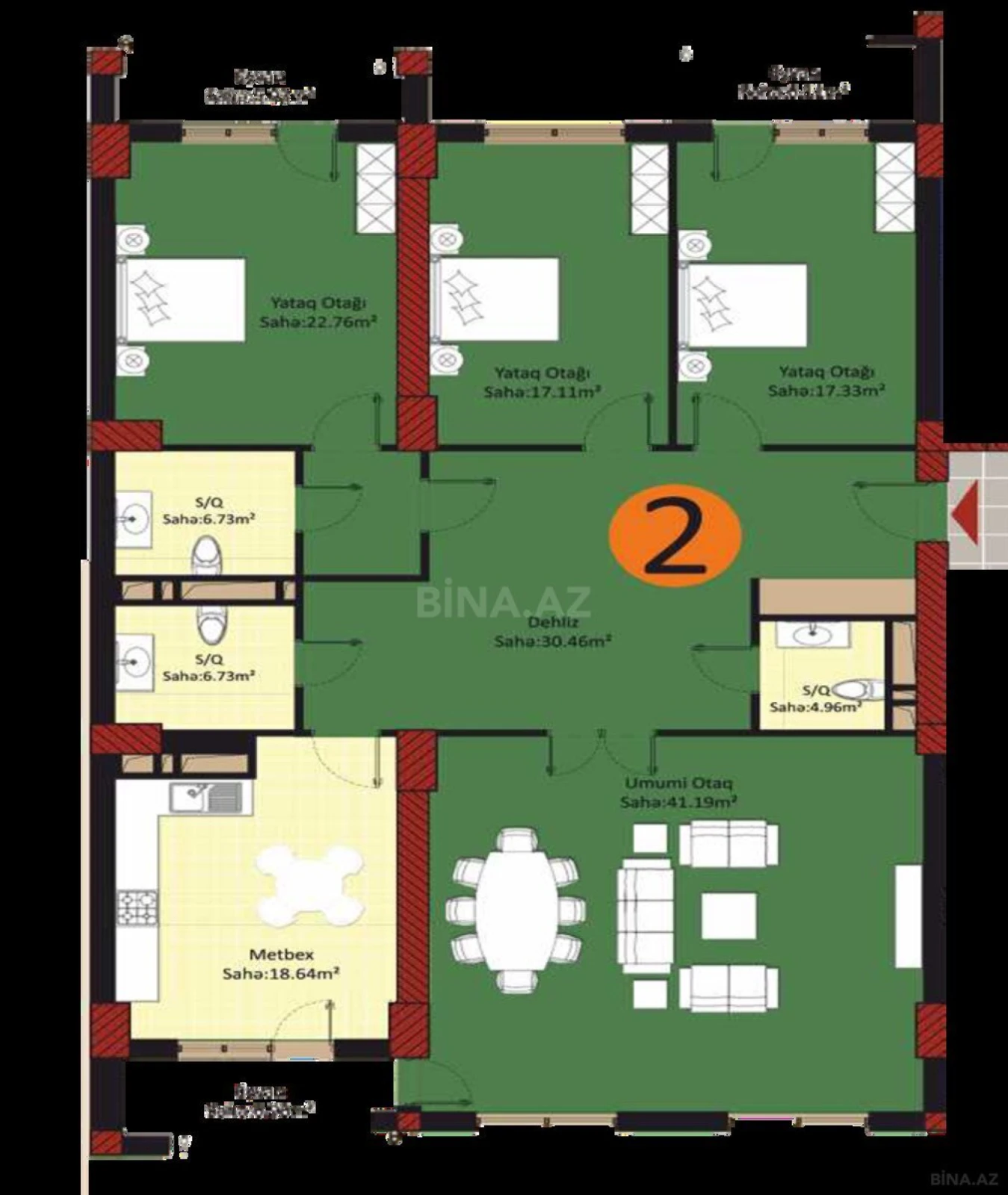 Satılır 4 otaqlı mənzil 185 m²