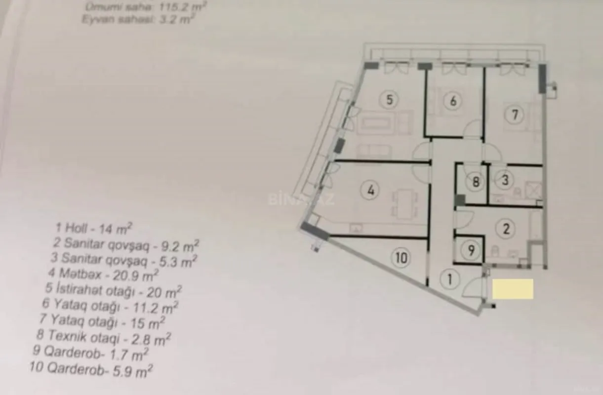 Satılır 3 otaqlı mənzil 119 m²