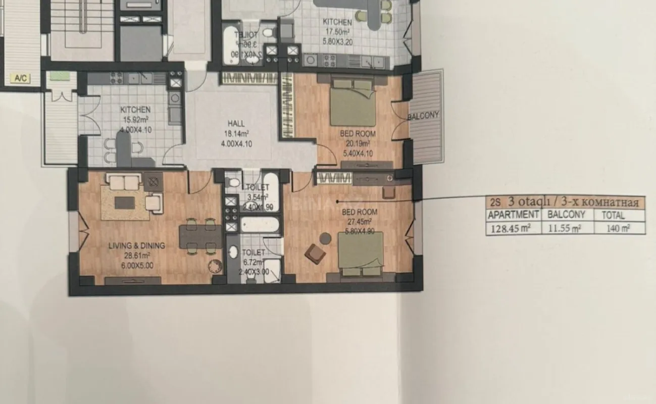 Satılır 3 otaqlı mənzil 140 m²