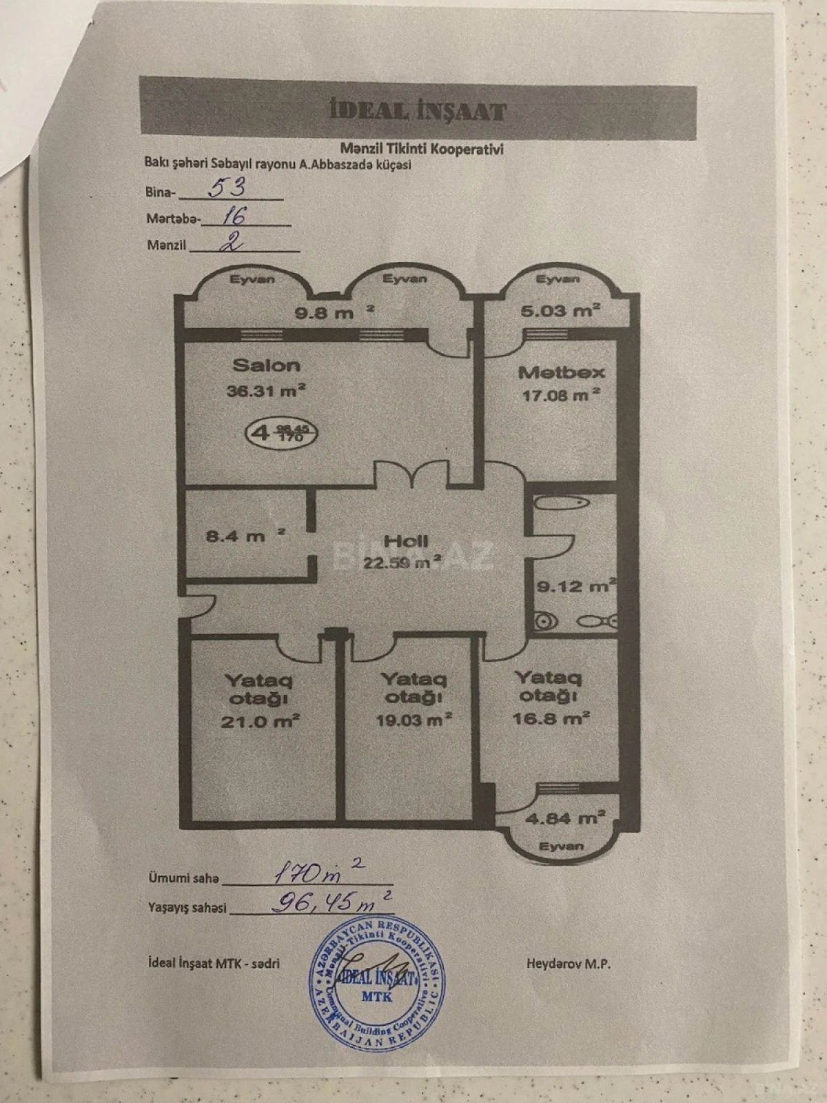 Satılır 4 otaqlı mənzil 170 m²