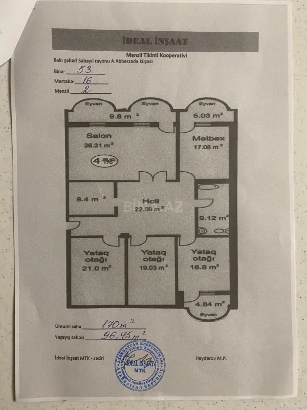 Satılır 4 otaqlı mənzil 170 m²