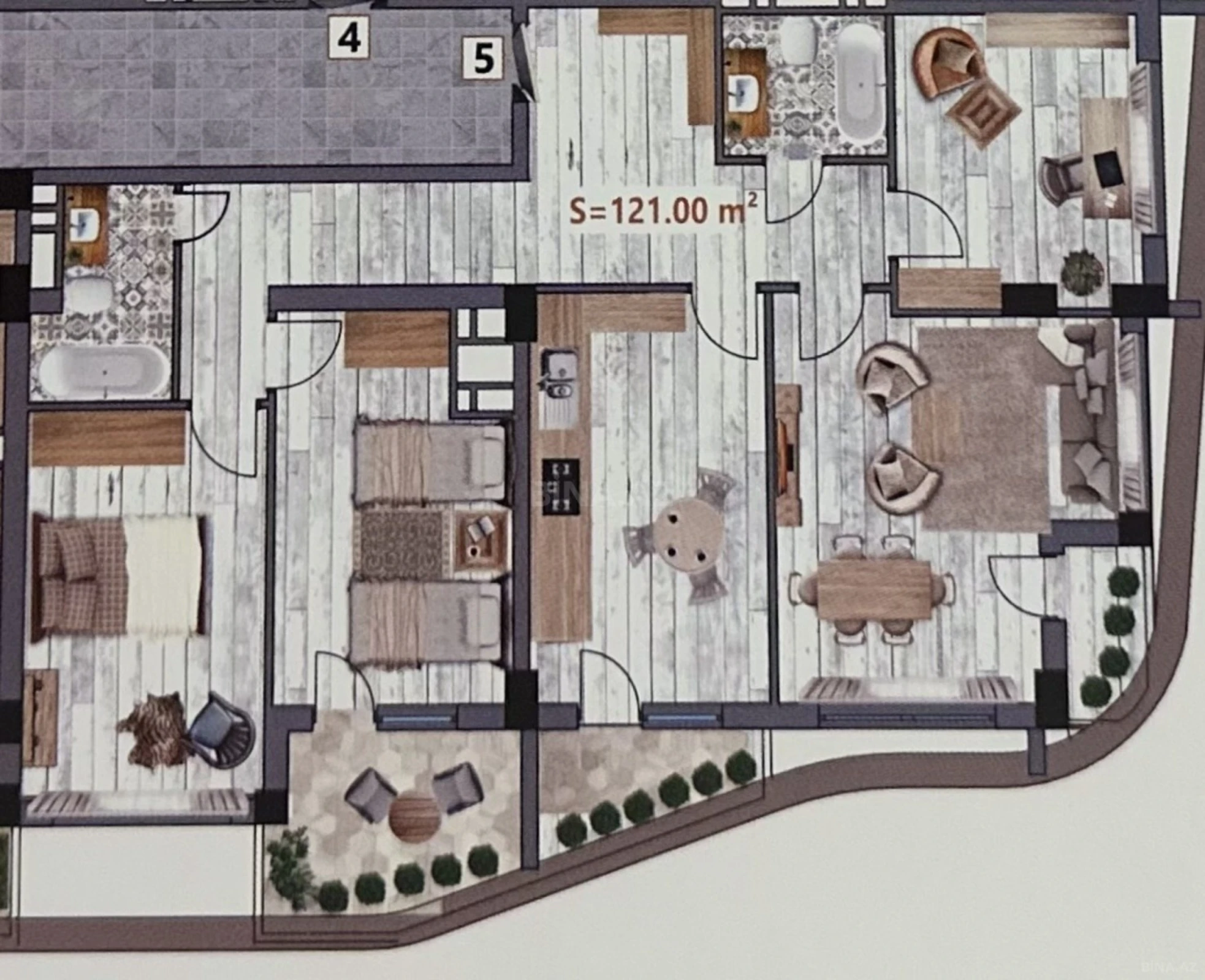 Satılır 4 otaqlı mənzil 121 m²