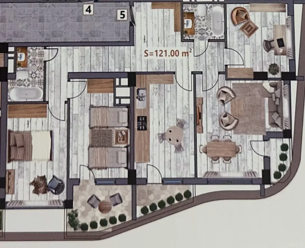 Satılır 4 otaqlı mənzil 121 m²