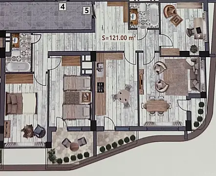 Satılır 4 otaqlı mənzil 121 m²