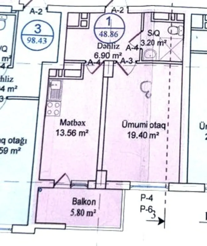 Satılır 1 otaqlı mənzil 49 m²
