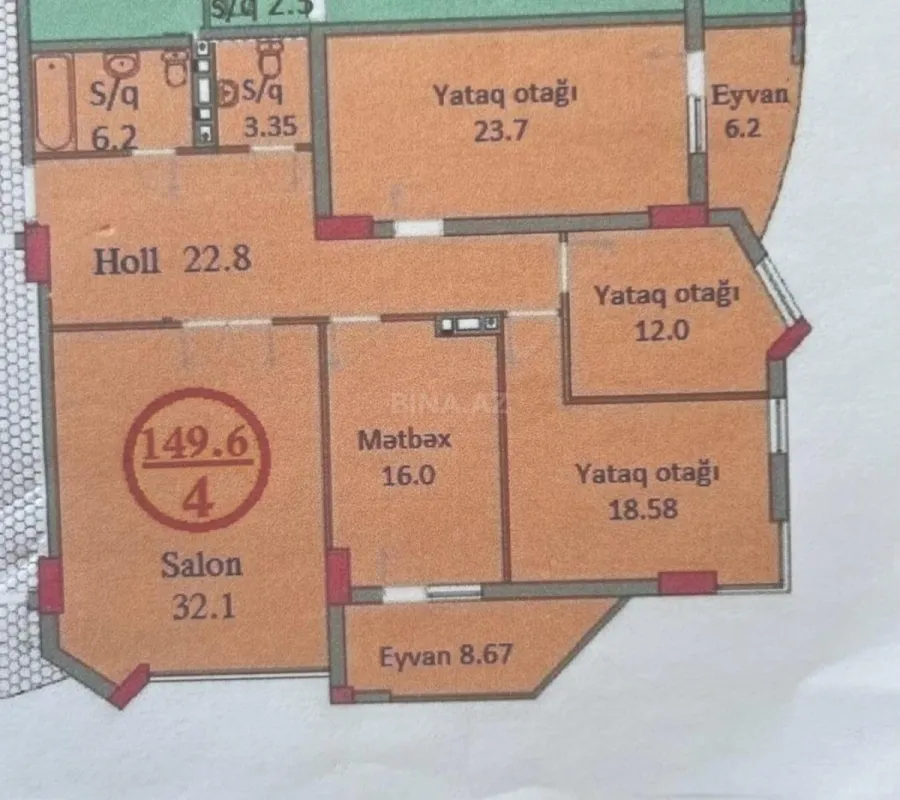 Satılır 4 otaqlı mənzil 149.6 m²