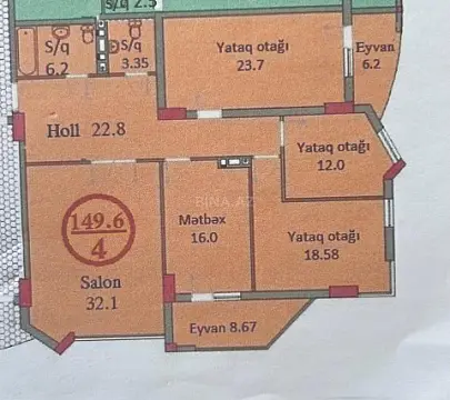 Satılır 4 otaqlı mənzil 149.6 m²