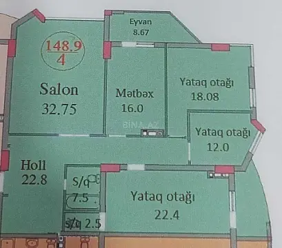 Satılır 4 otaqlı mənzil 148.9 m²