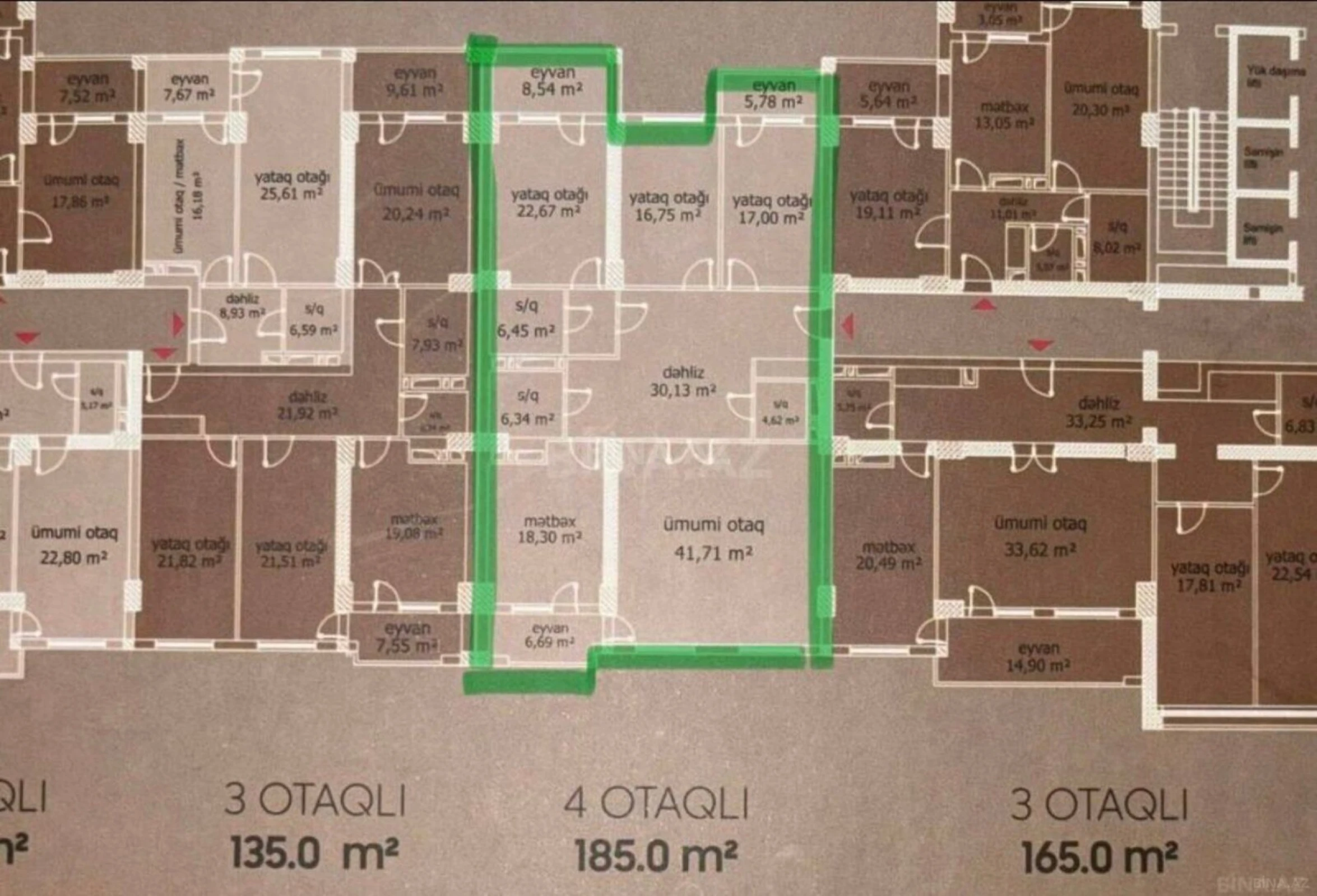 Satılır 4 otaqlı mənzil 185 m²
