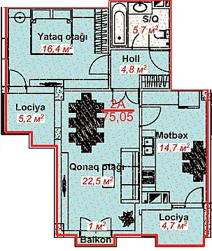 Satılır 2 otaqlı mənzil 75 m²