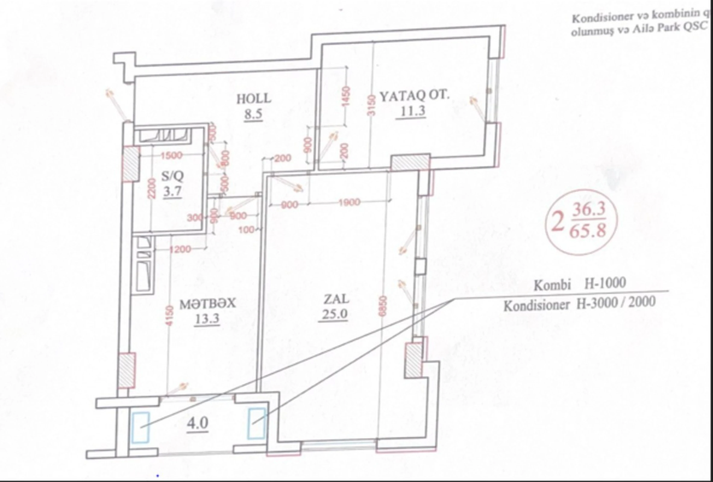 Satılır 2 otaqlı mənzil 66 m²