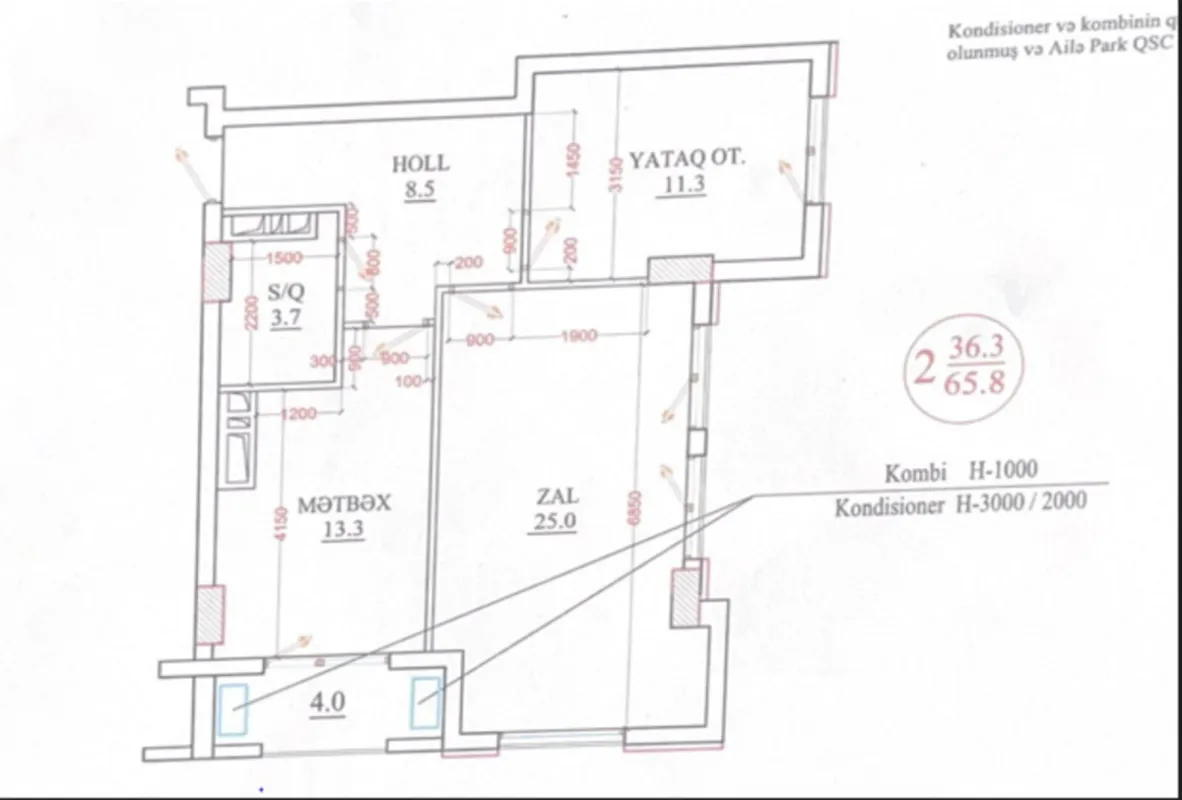 Satılır 2 otaqlı mənzil 66 m²