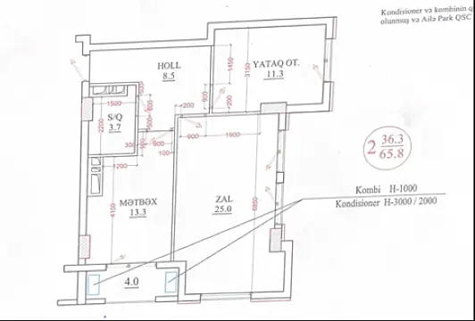 Satılır 2 otaqlı mənzil 66 m²