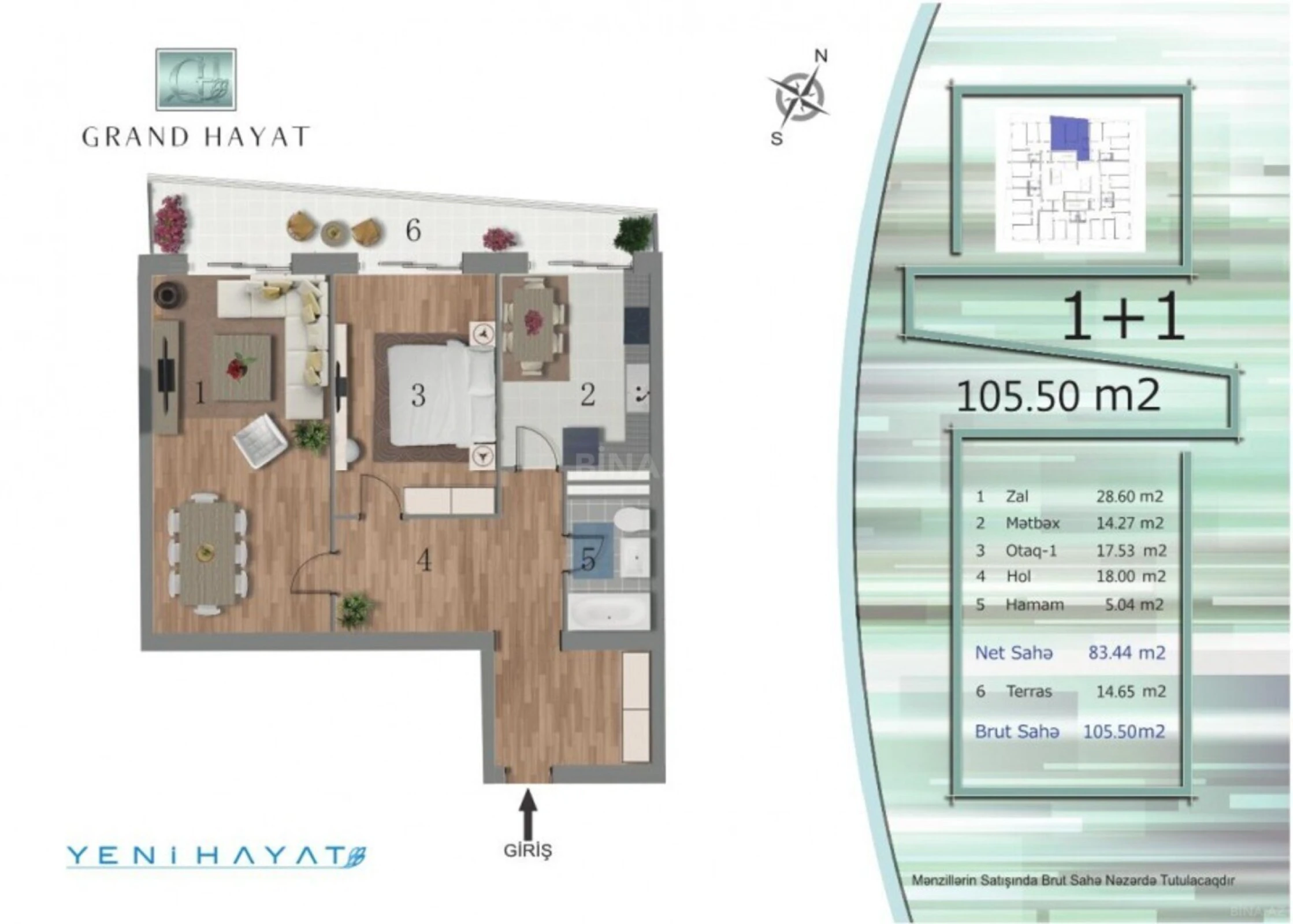 Satılır 3 otaqlı mənzil 108 m²