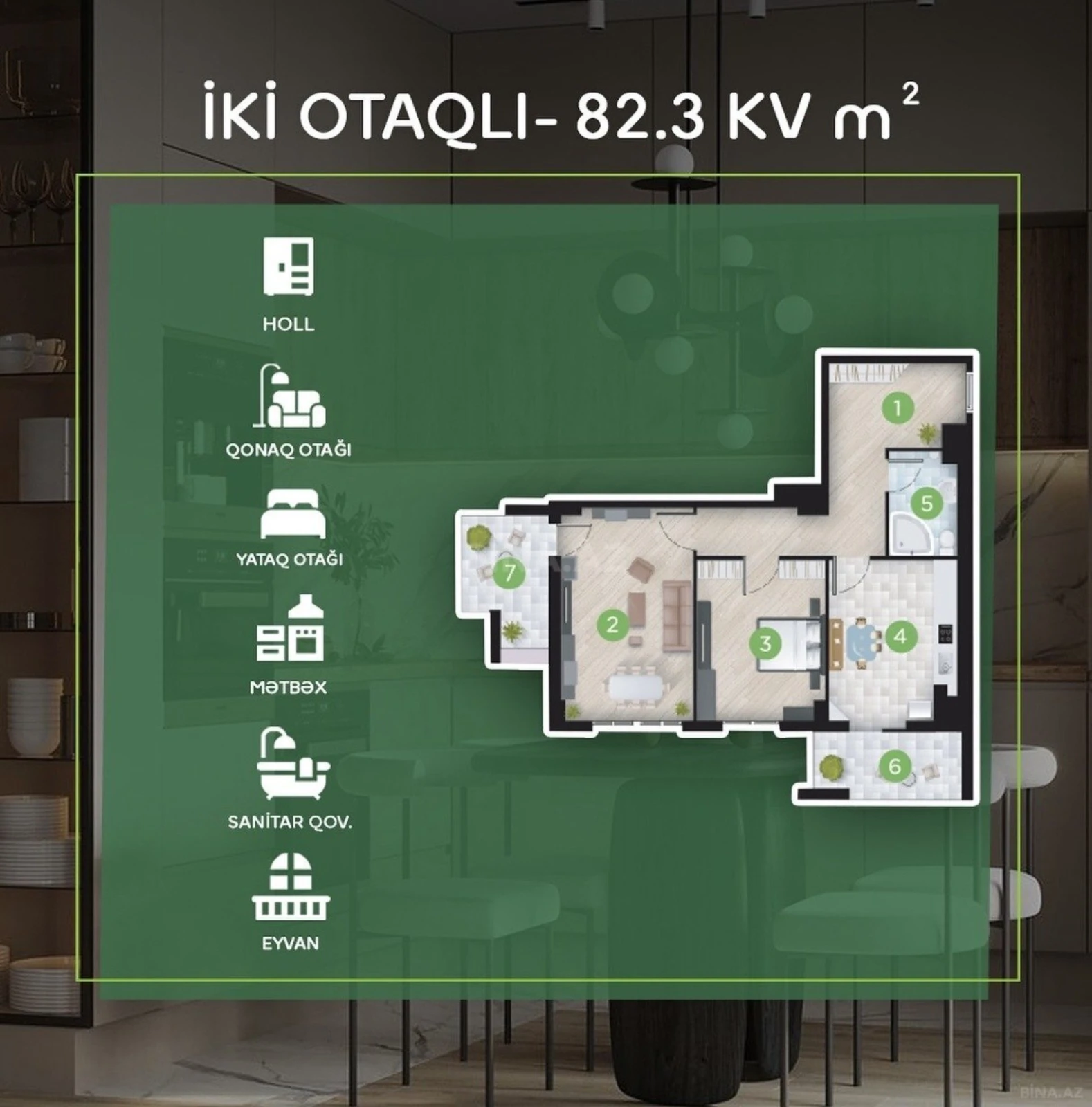 Satılır 2 otaqlı mənzil 83 m²