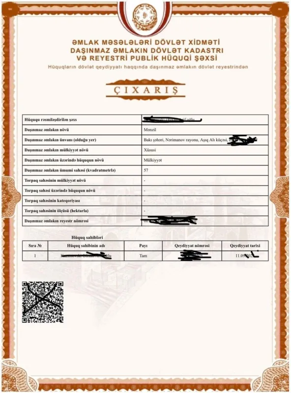 Satılır 3 otaqlı mənzil 65 m²