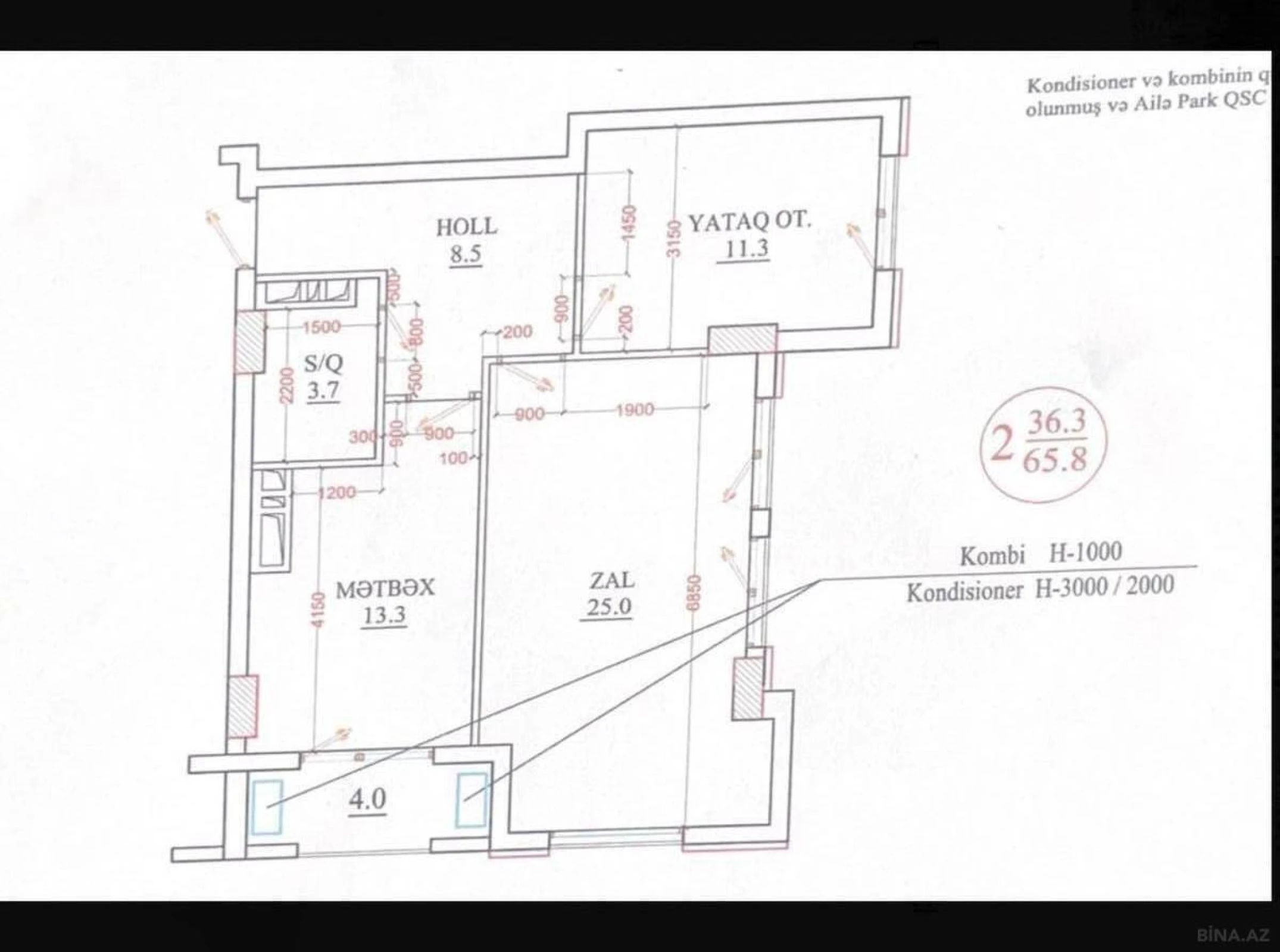 Satılır 2 otaqlı mənzil 66 m²