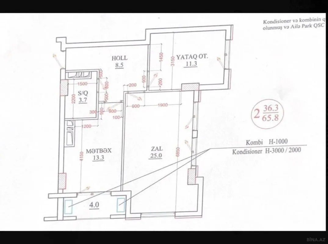 Satılır 2 otaqlı mənzil 66 m²