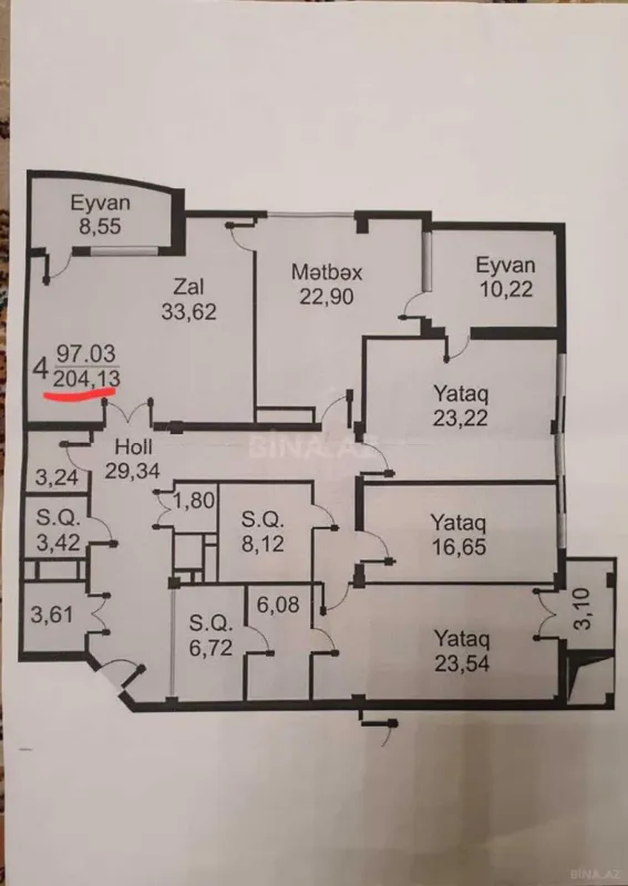 Satılır 4 otaqlı mənzil 205 m²