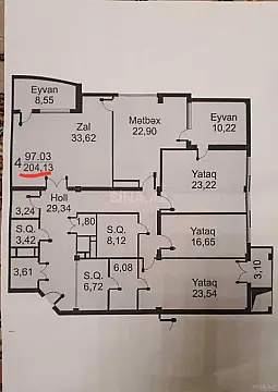 Satılır 4 otaqlı mənzil 205 m²
